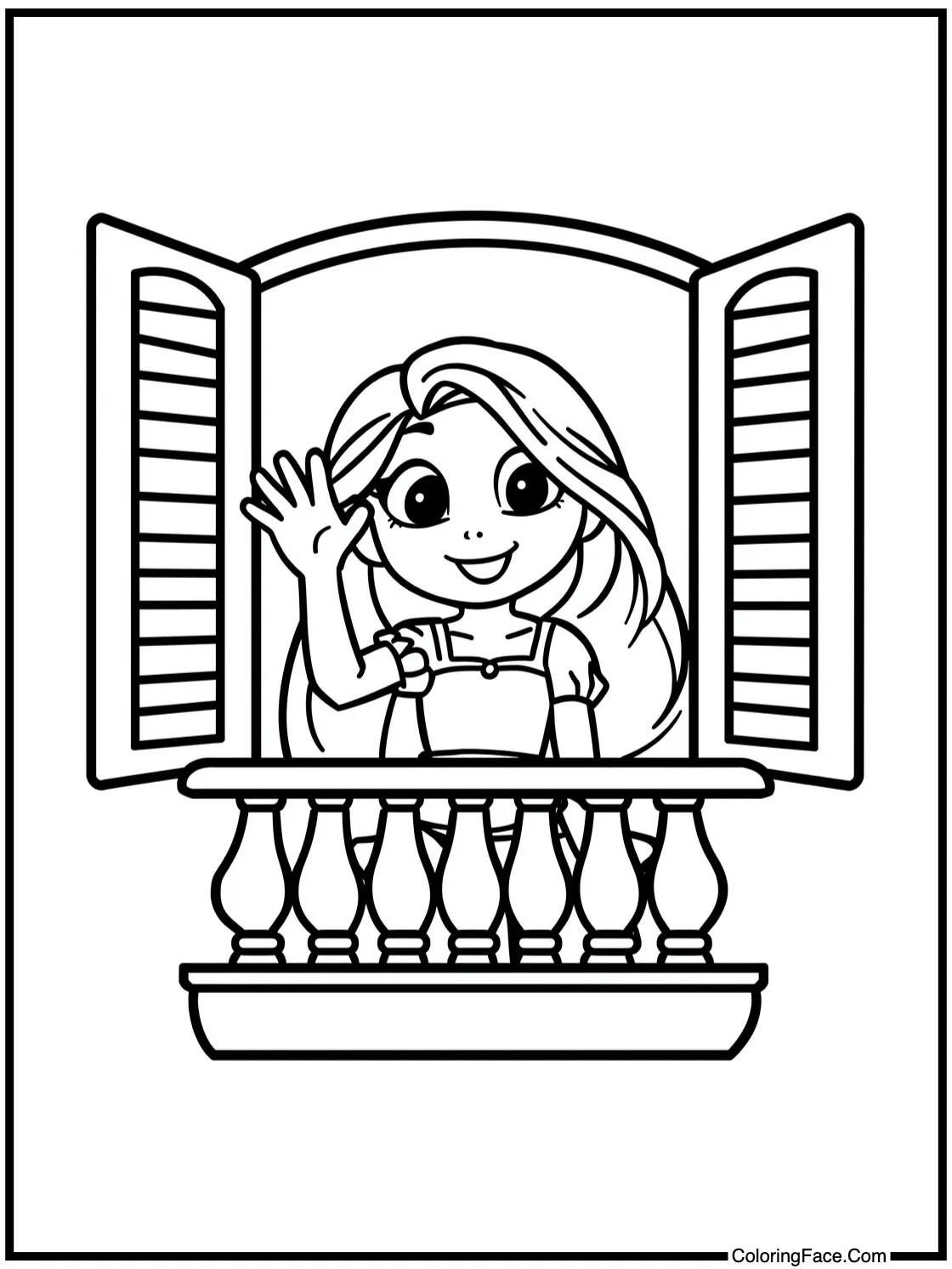 Waving from balcony.