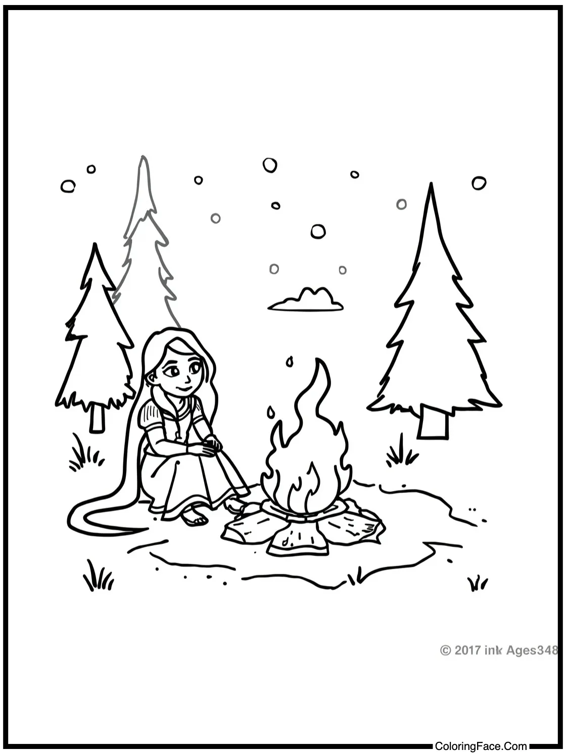 Sitting by campfire.