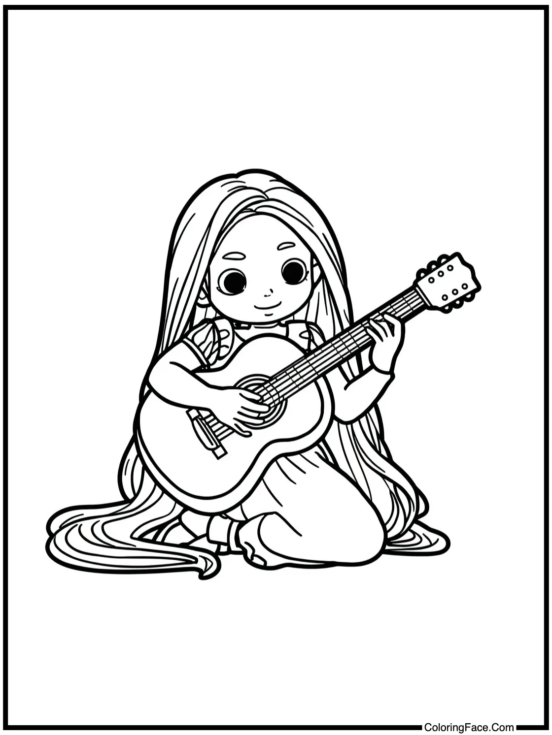 Playing a guitar.