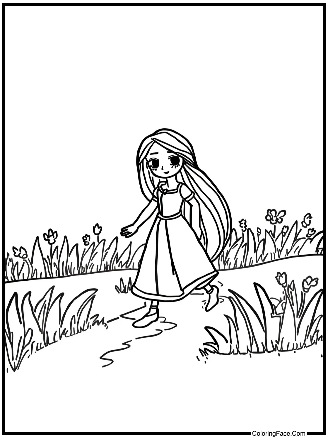 Walking through meadow.