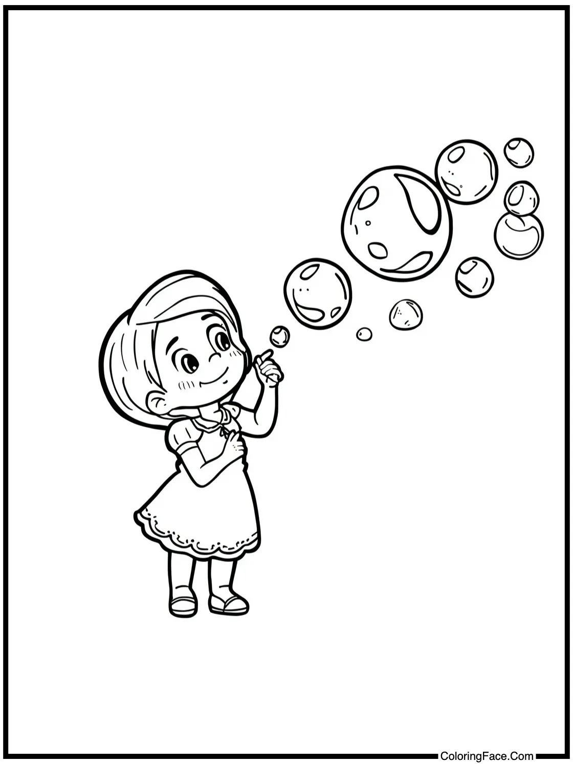 Blowing bubbles playfully.