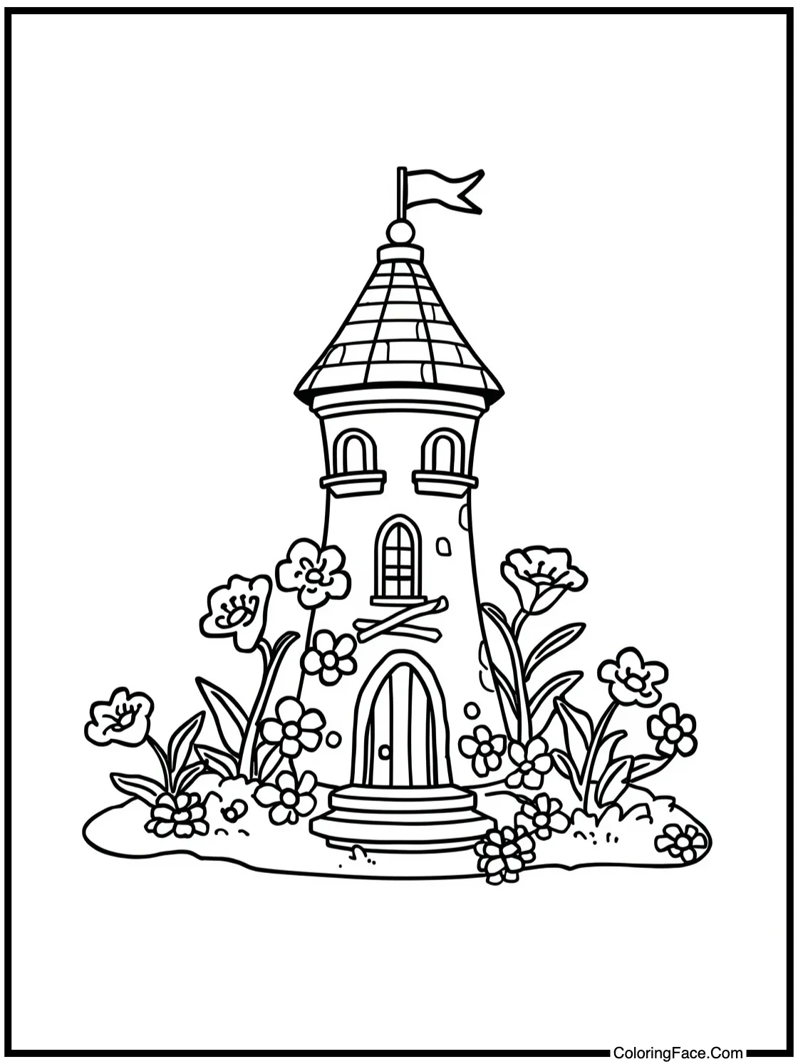 Tower surrounded by flowers.