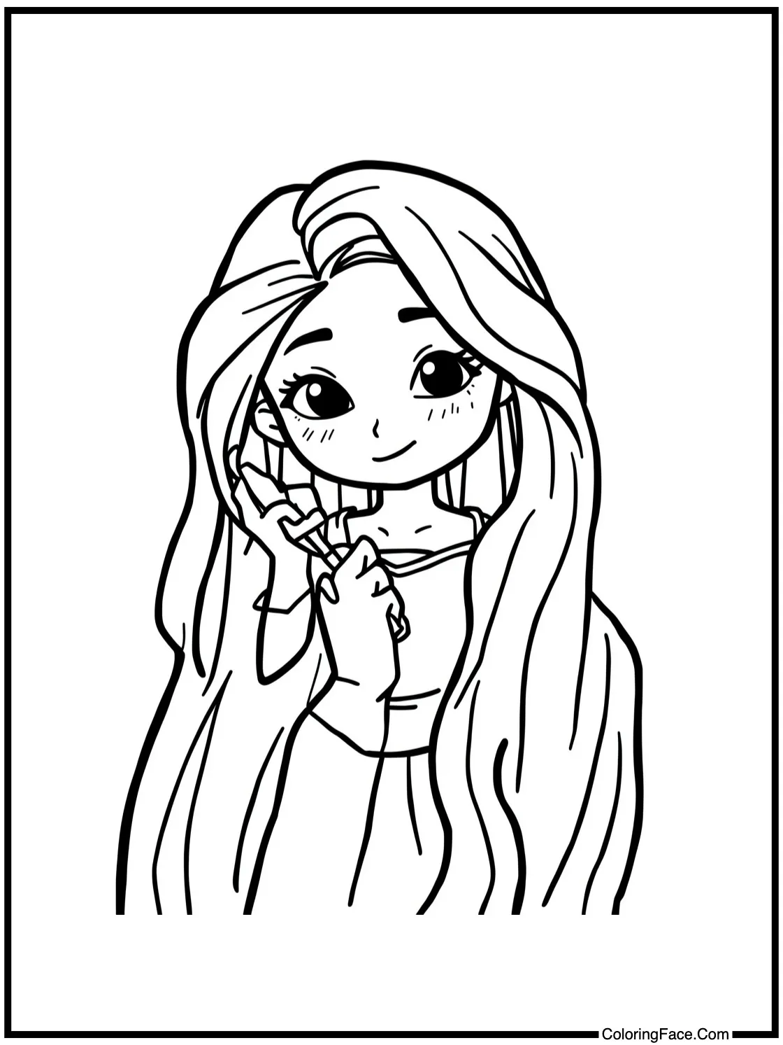 Brushing long golden hair.