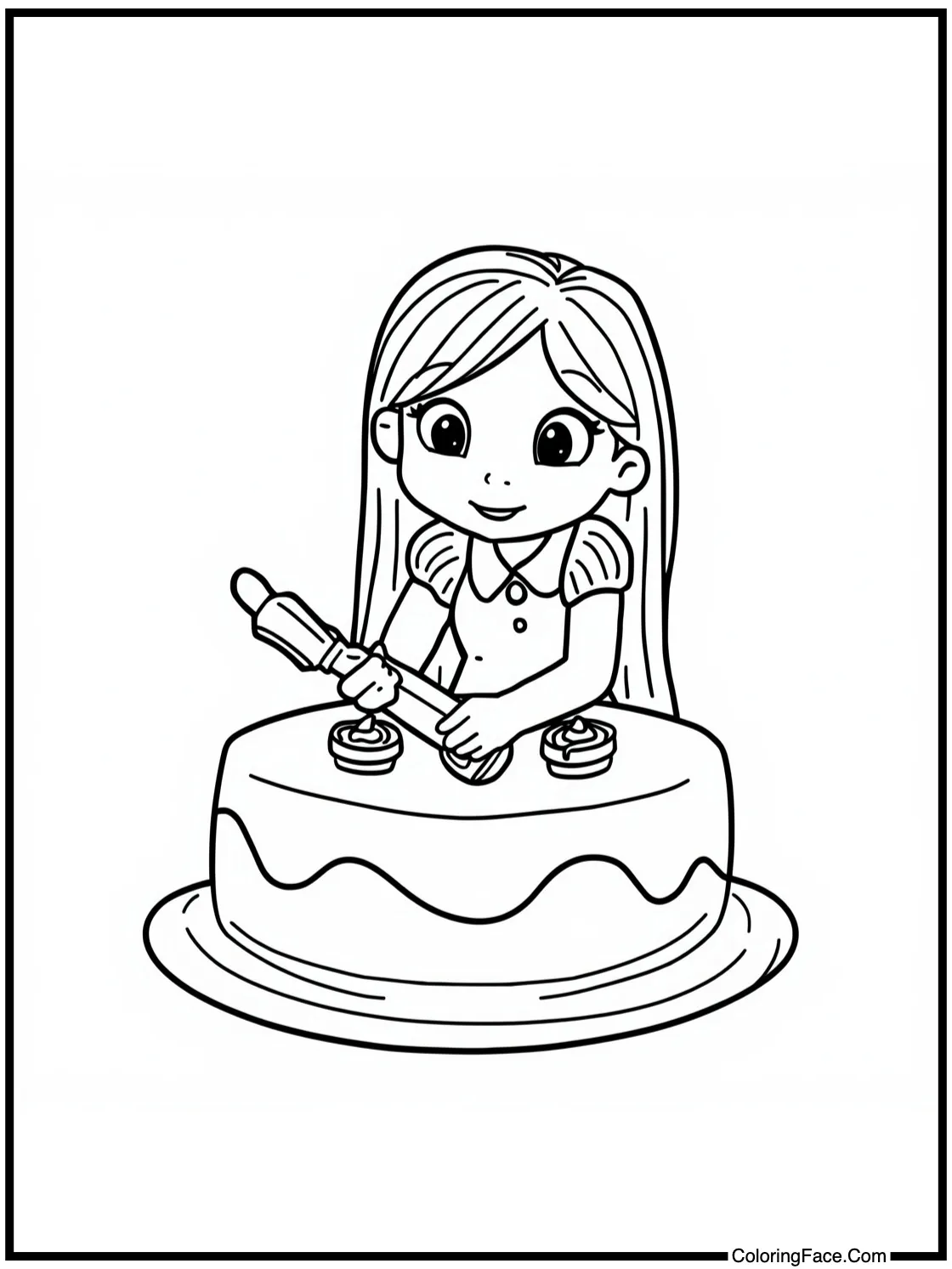 Decorating a cake.