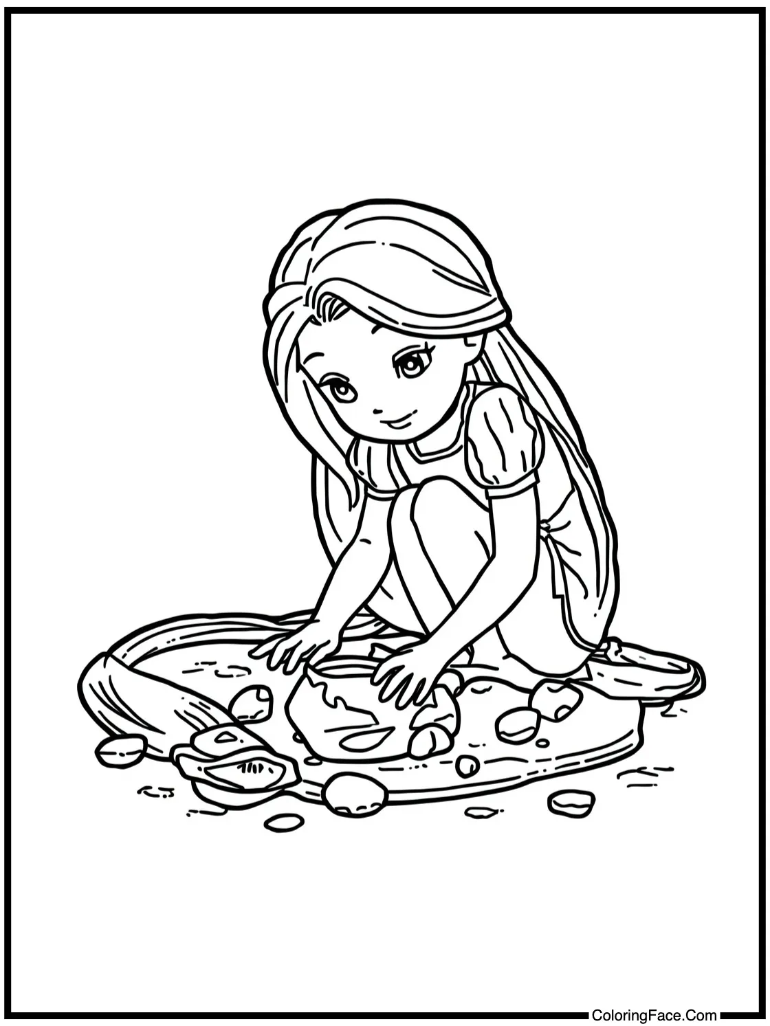 Collecting shiny pebbles.