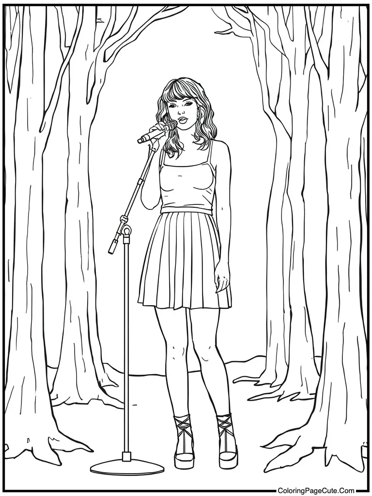 Singing into microphone stand