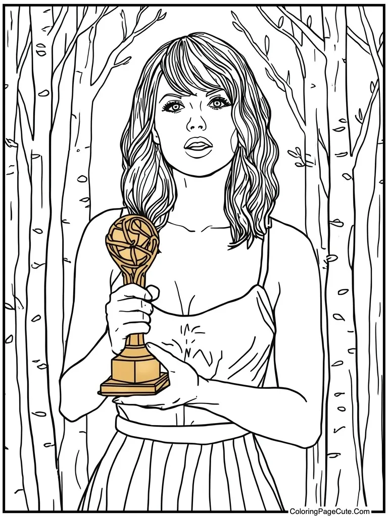 Holding golden music award