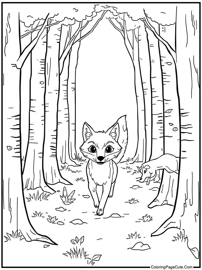 Fox running in woods