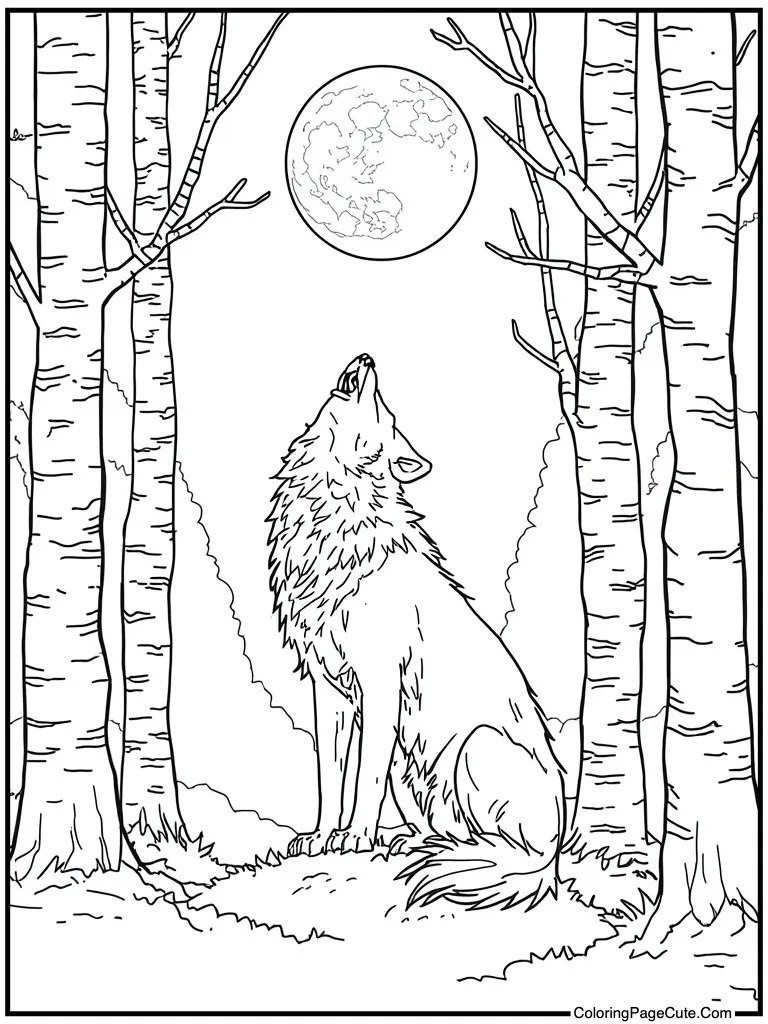 Wolf howling at moon
