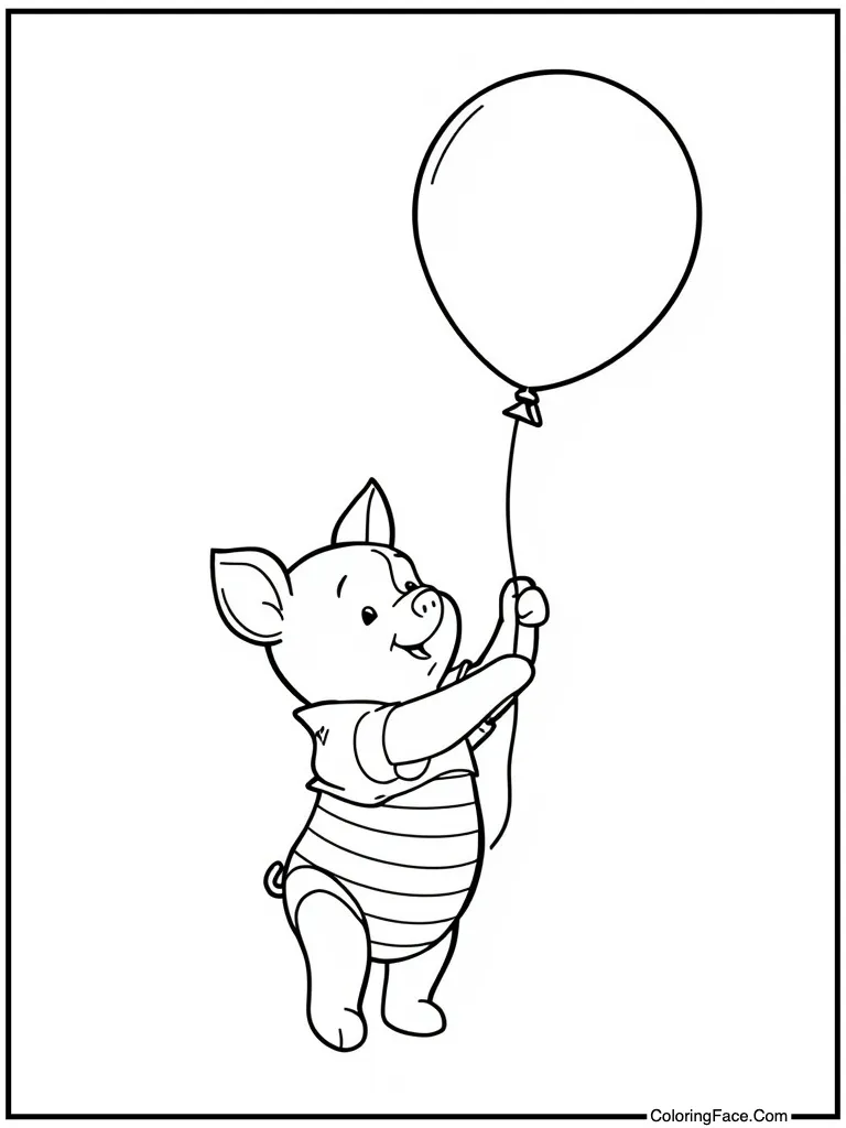 Piglet holding red balloon