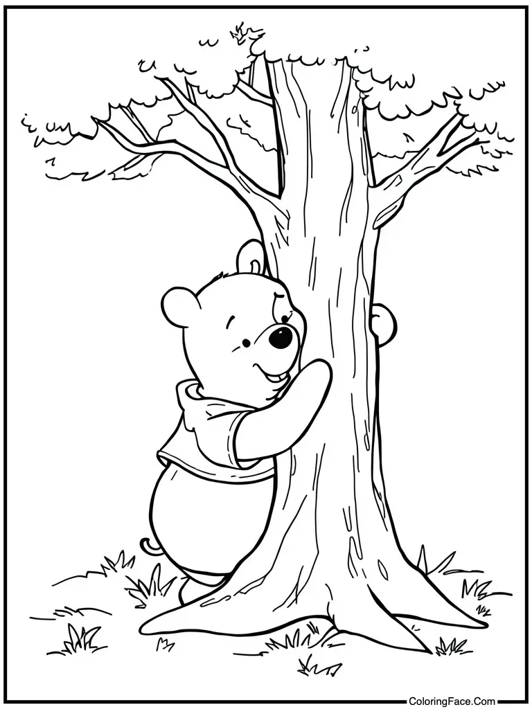 Piglet hiding behind tree