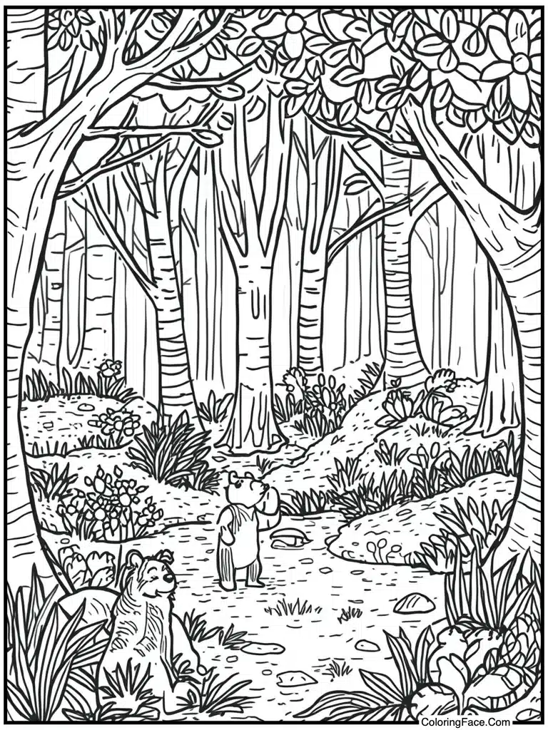 Zentangle pattern forest scene