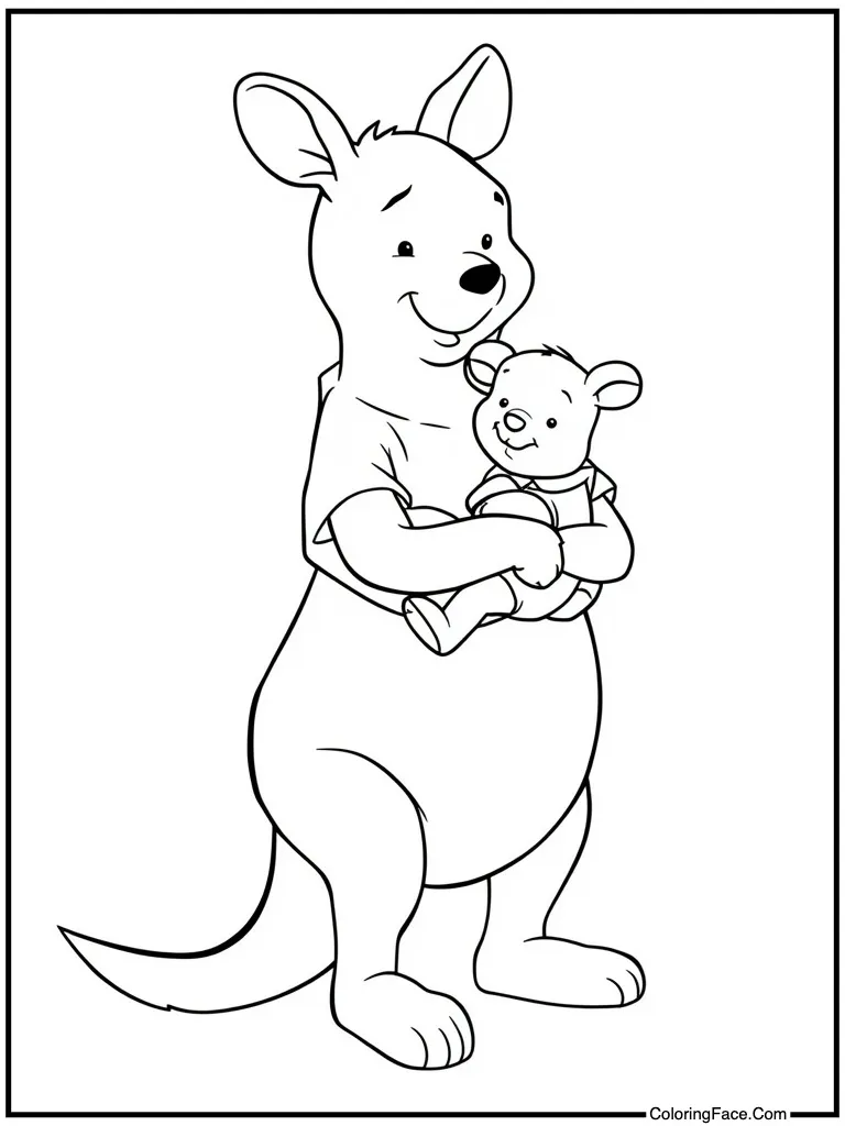 Mother kangaroo holding child