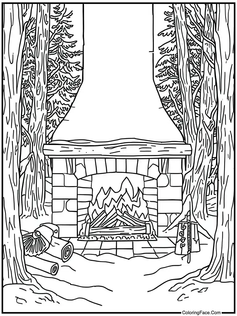 Fireplace burning bright wood