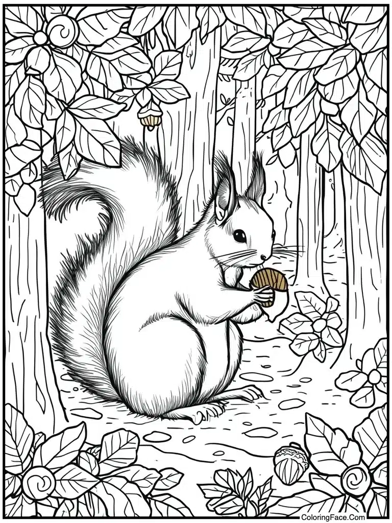 Squirrel hiding acorns away