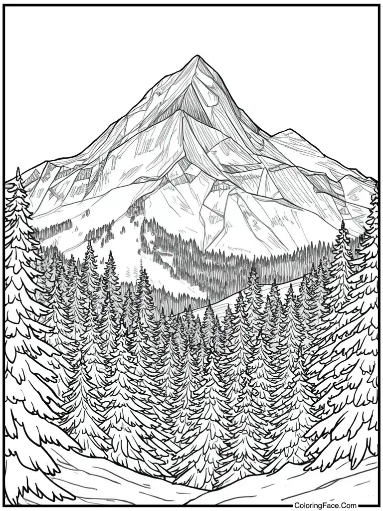 Snowy mountain peak view