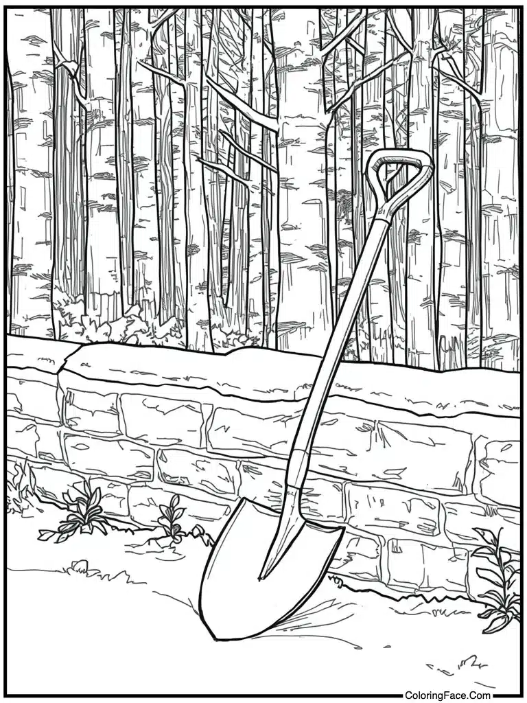 Shovel leaning against wall
