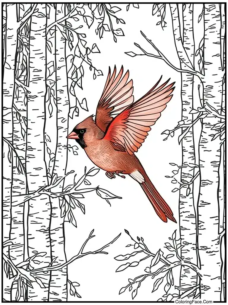 Cardinal red bird flying