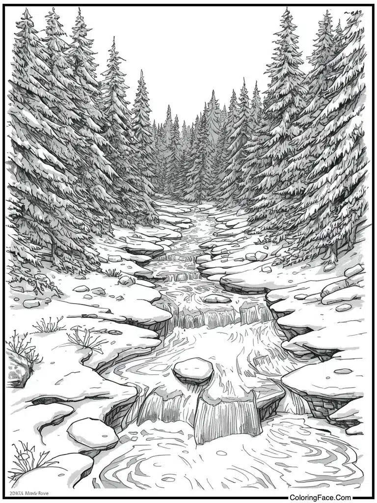 Icy river flowing slow