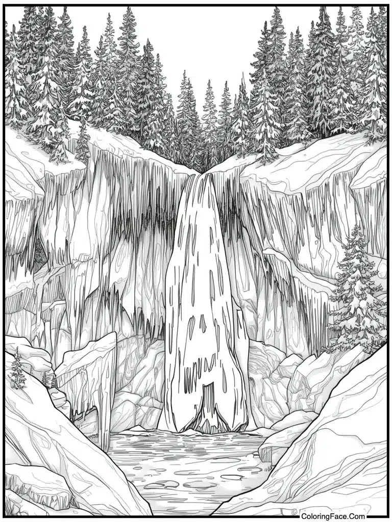 Waterfall frozen solid ice