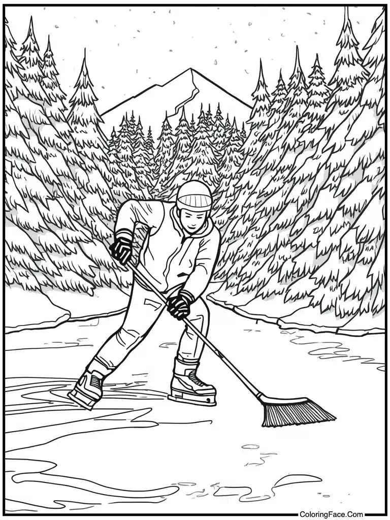 Sweeping ice with broom