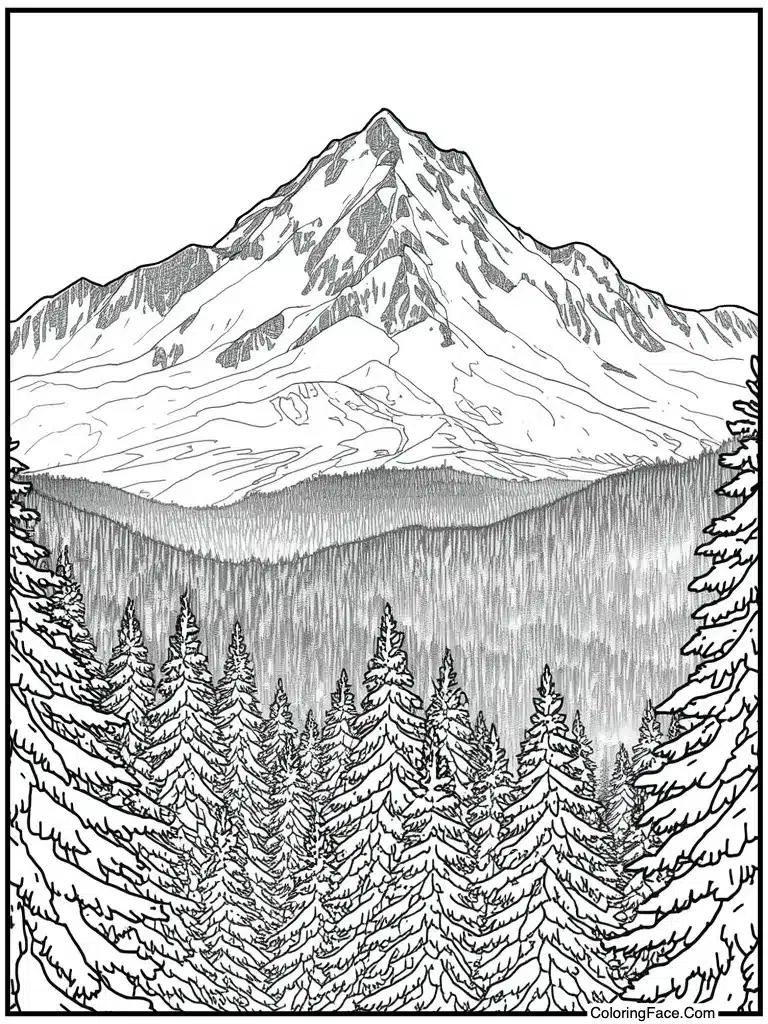 Snowy mountain peak view