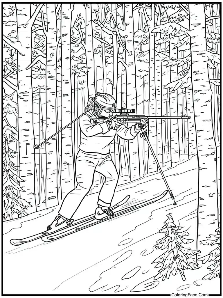 Biathlon athlete skiing shooting