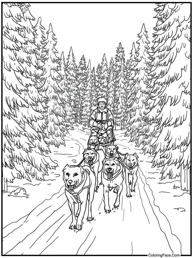 Musher driving dog sled