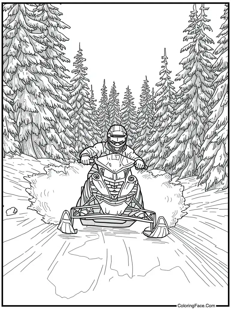 Snowmobile riding fast tracks