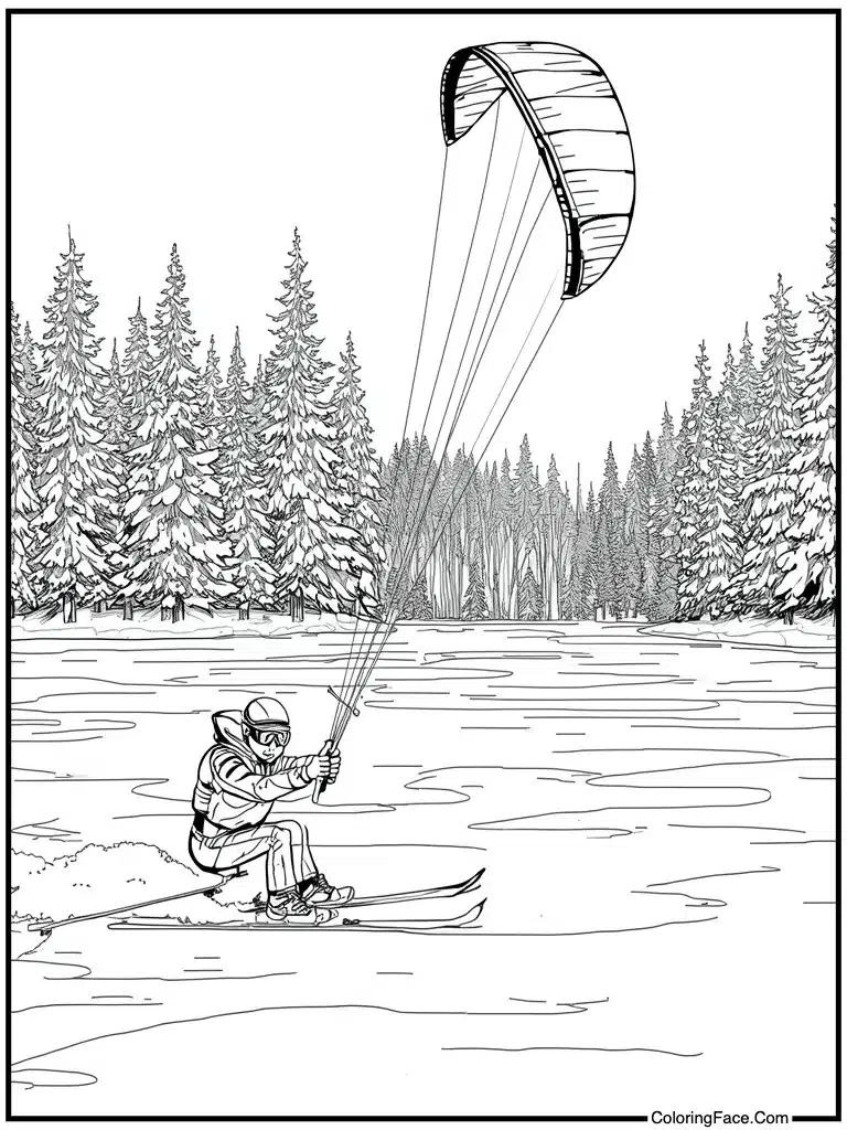 Kite skiing on frozen lake