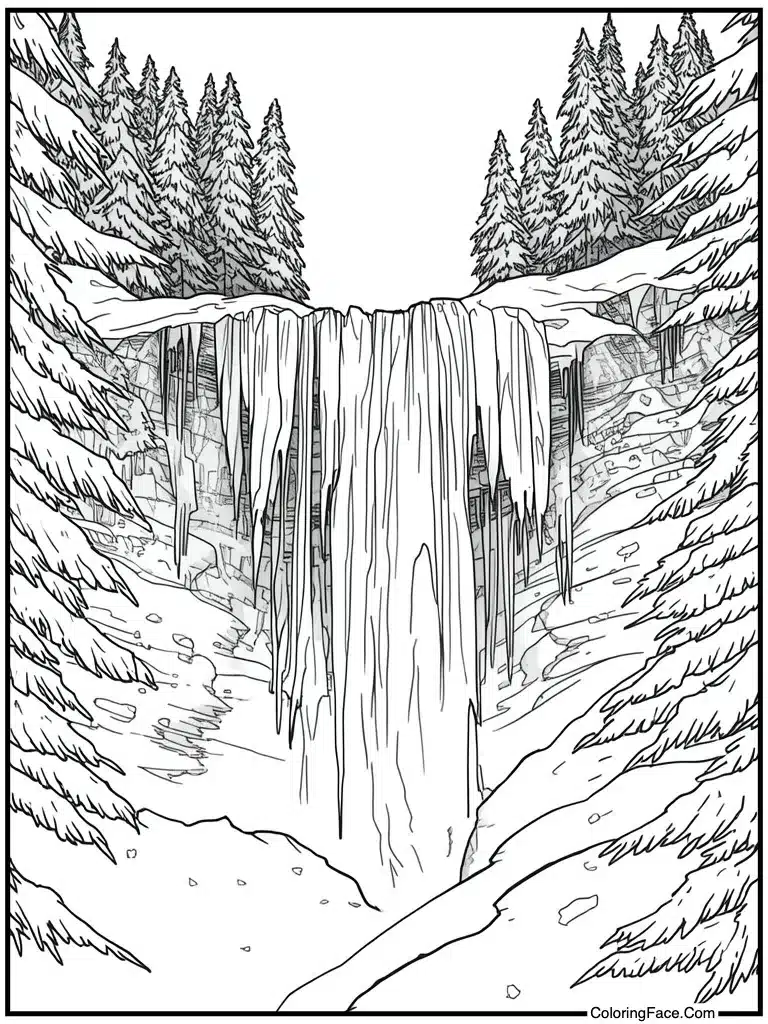 Ice climbing frozen waterfall