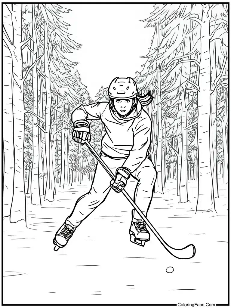 Ringette player with stick