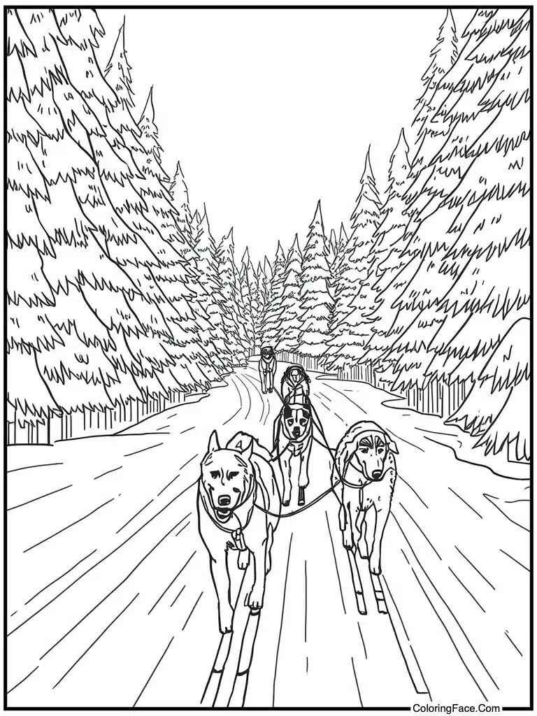 Skijoring pulled by dogs