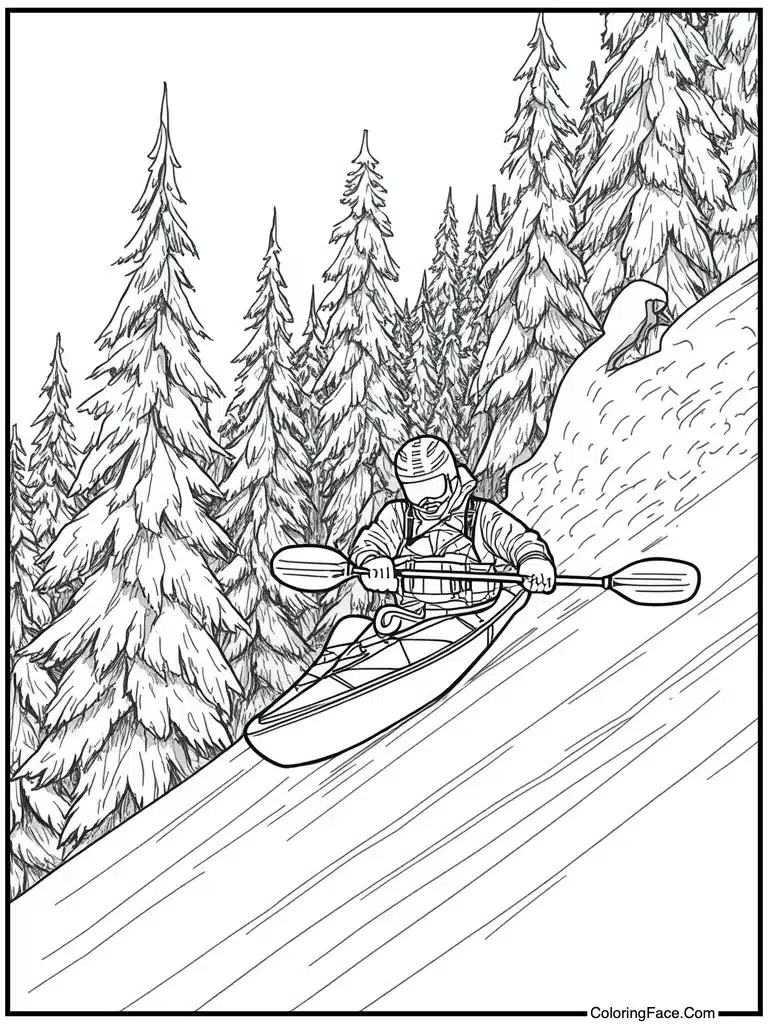 Snow kayaking down slope