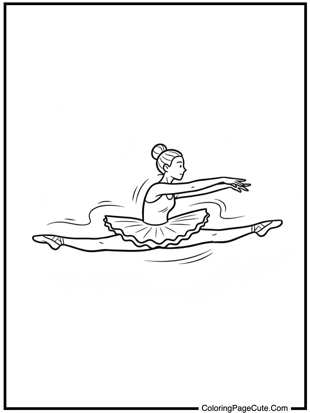 ballerina coloring sheet performing a leap.
