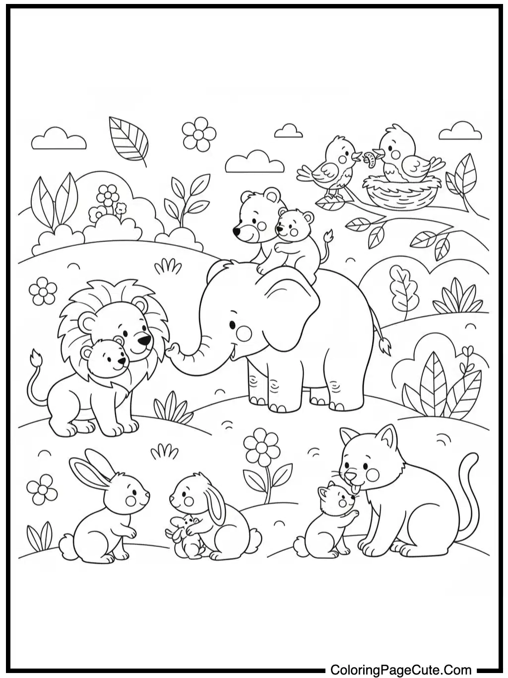 color sheets for mother's day featuring sweet animal moms