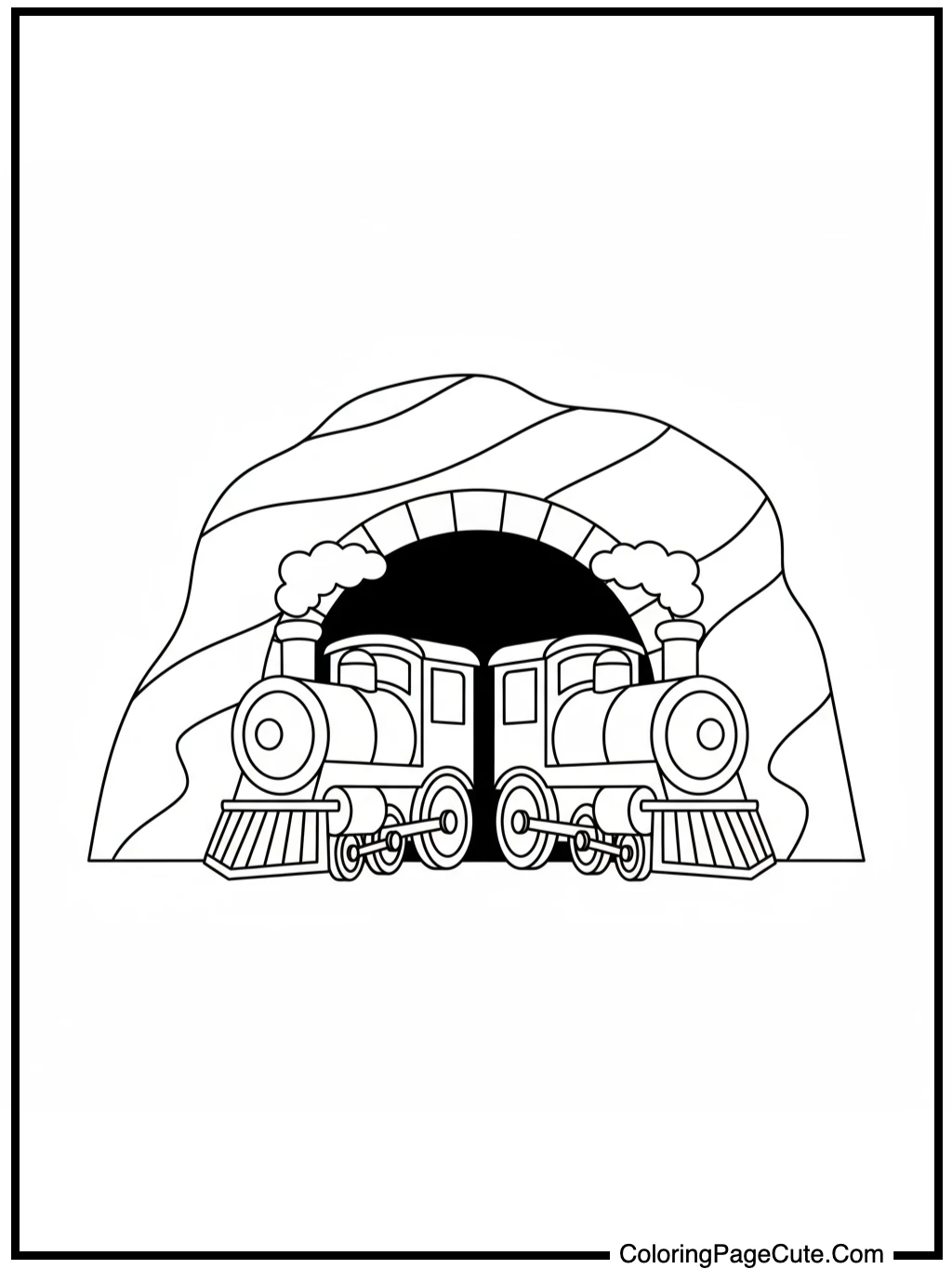 coloring book pages of trains entering a tunnel