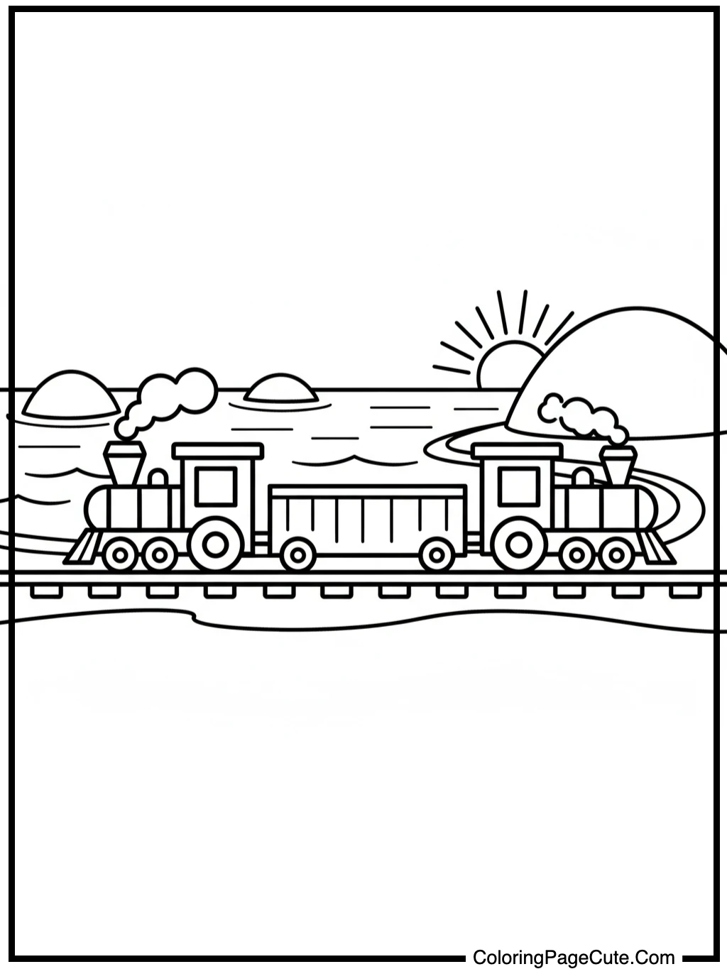 coloring book pages of trains traveling by the ocean