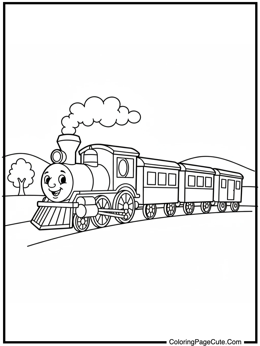 coloring book pages of trains with a steam engine