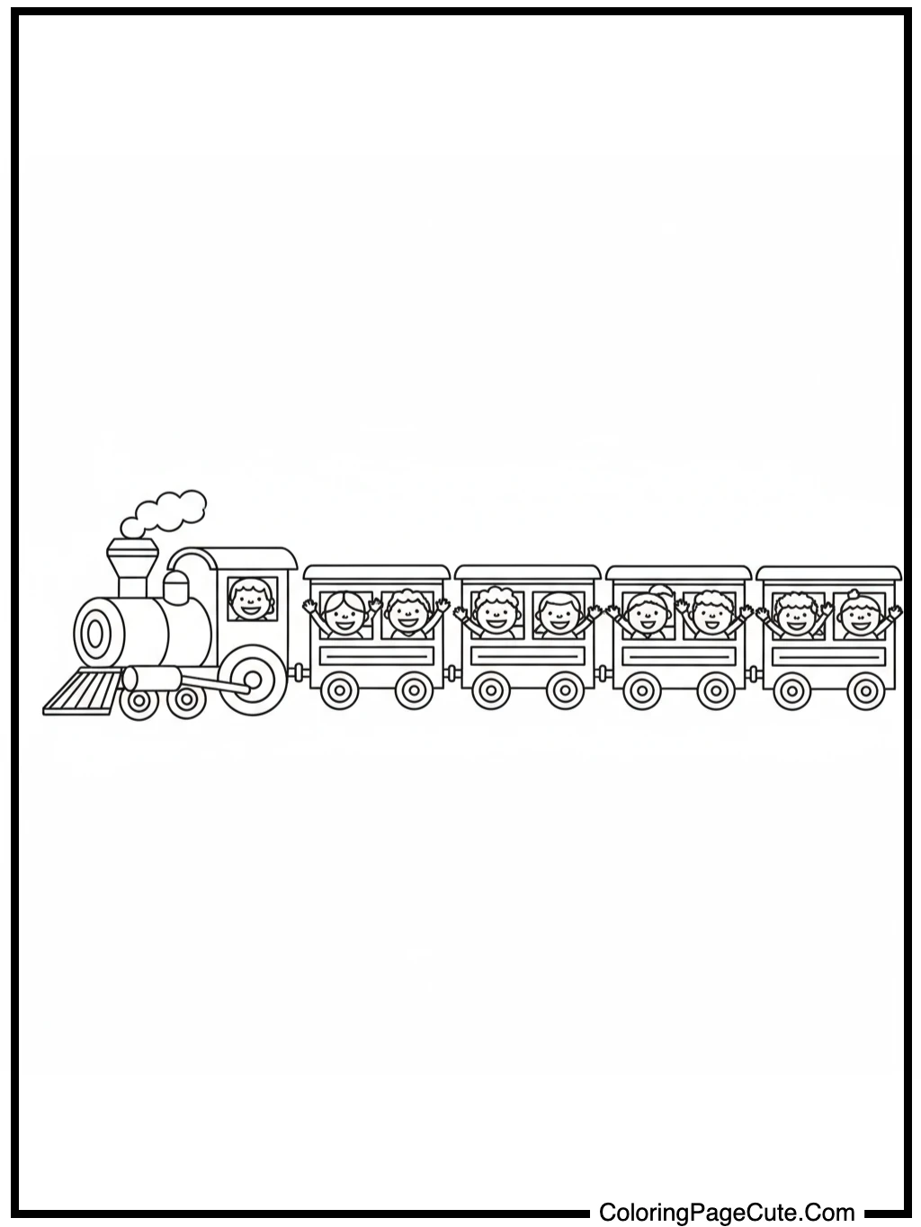coloring book pages of trains carrying happy passengers