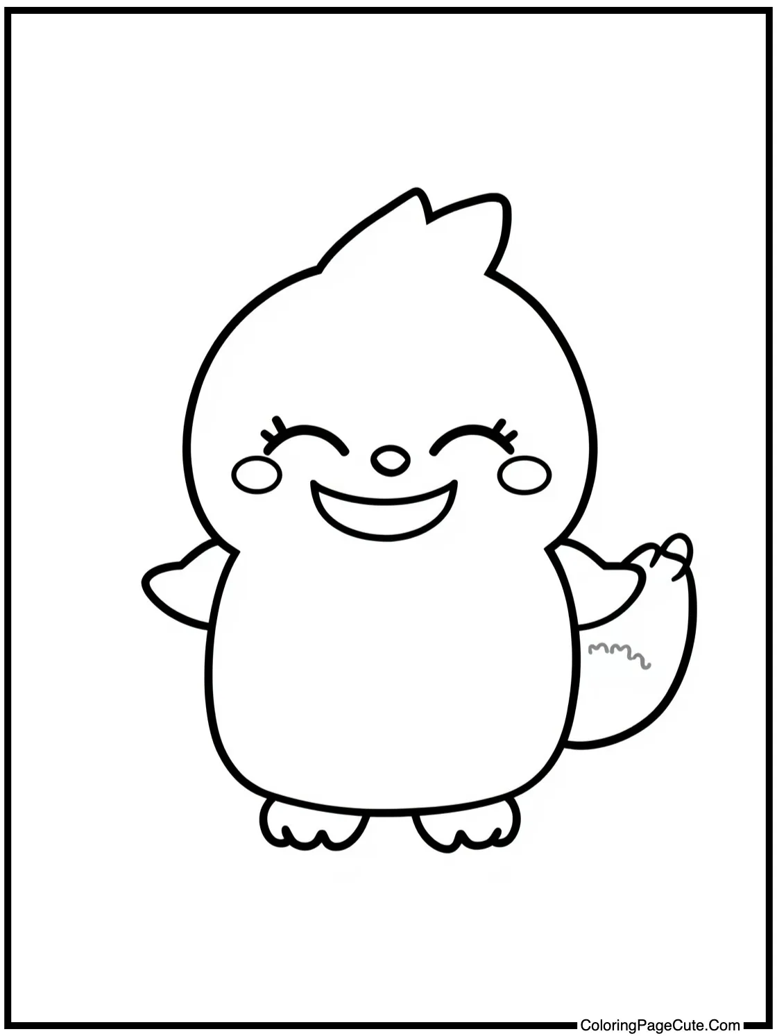 with a cheerful grin