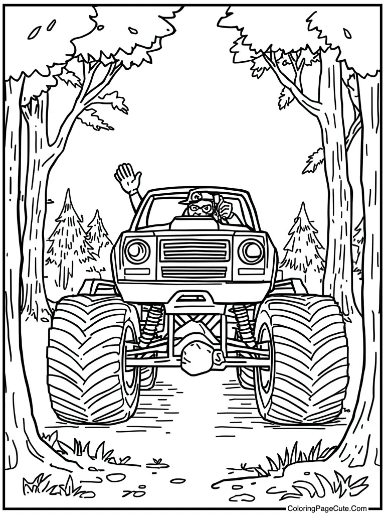 Driver waving from cab