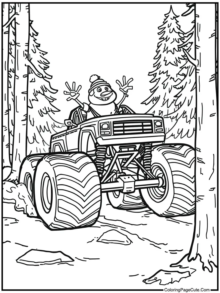 Snowman driving in cold