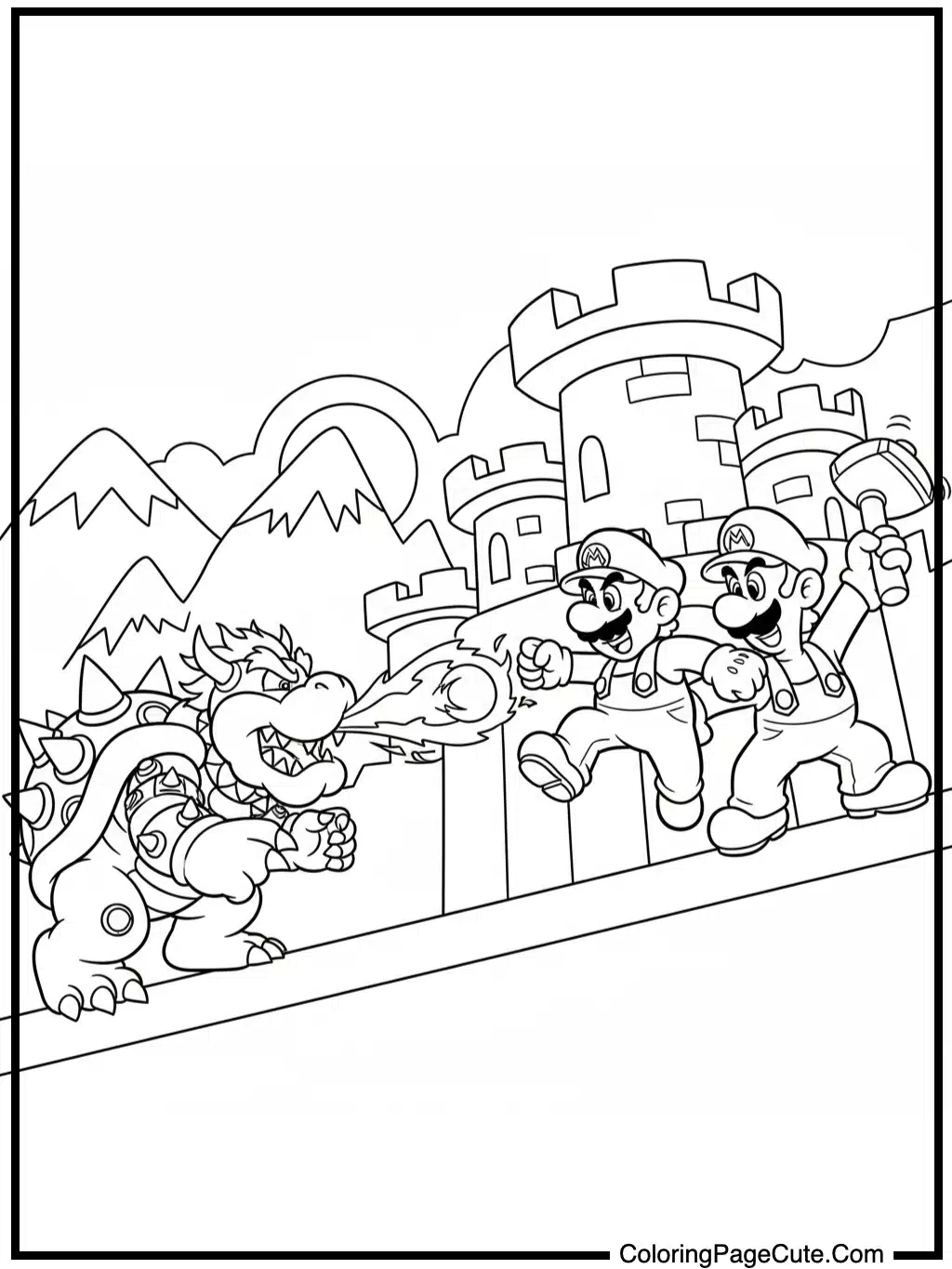 Super Mario Bros battling Bowser