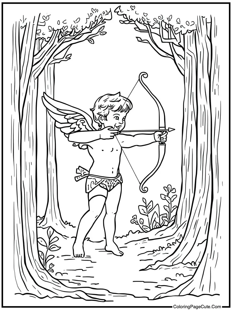 Cupid aiming gold bow