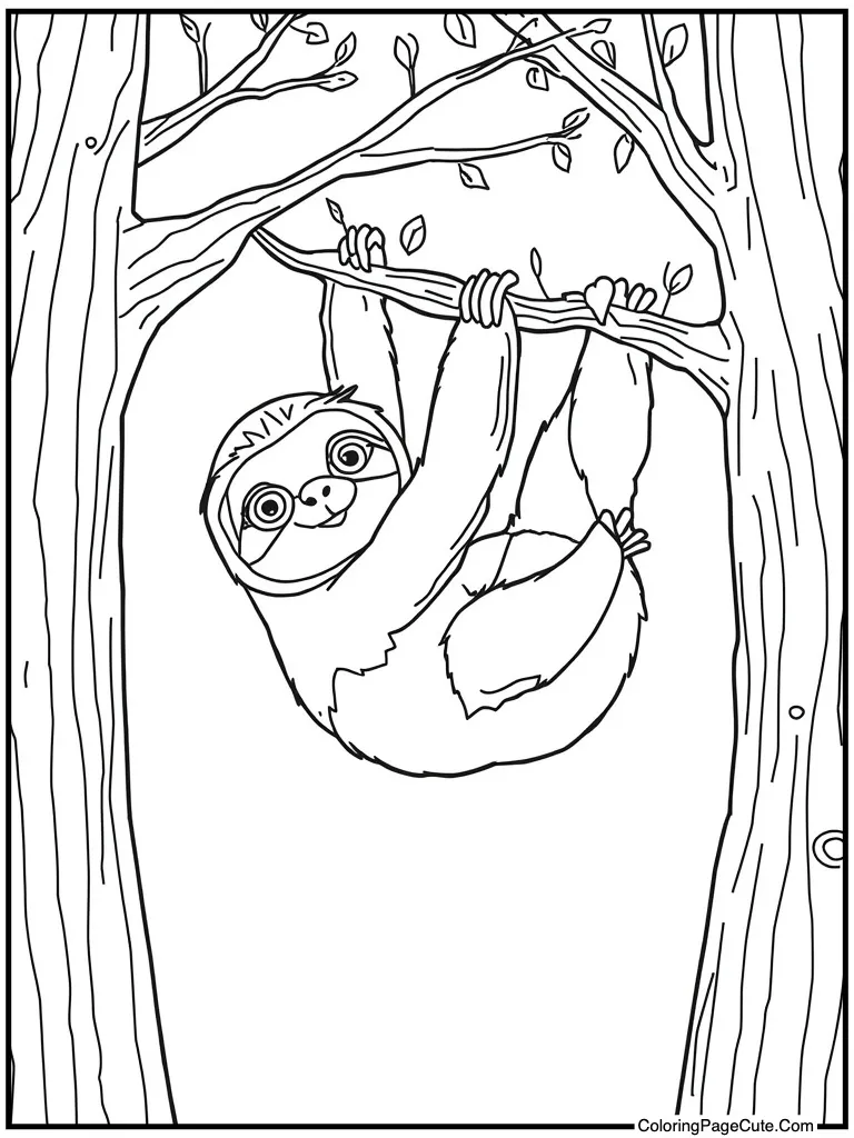 Sloth hanging from branch