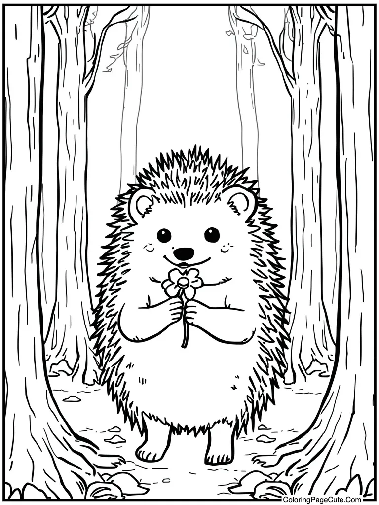 Hedgehog holding soft flower