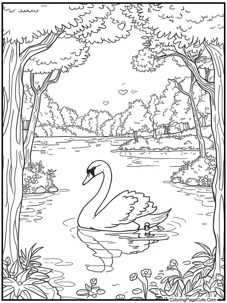 Swan swimming graceful lake