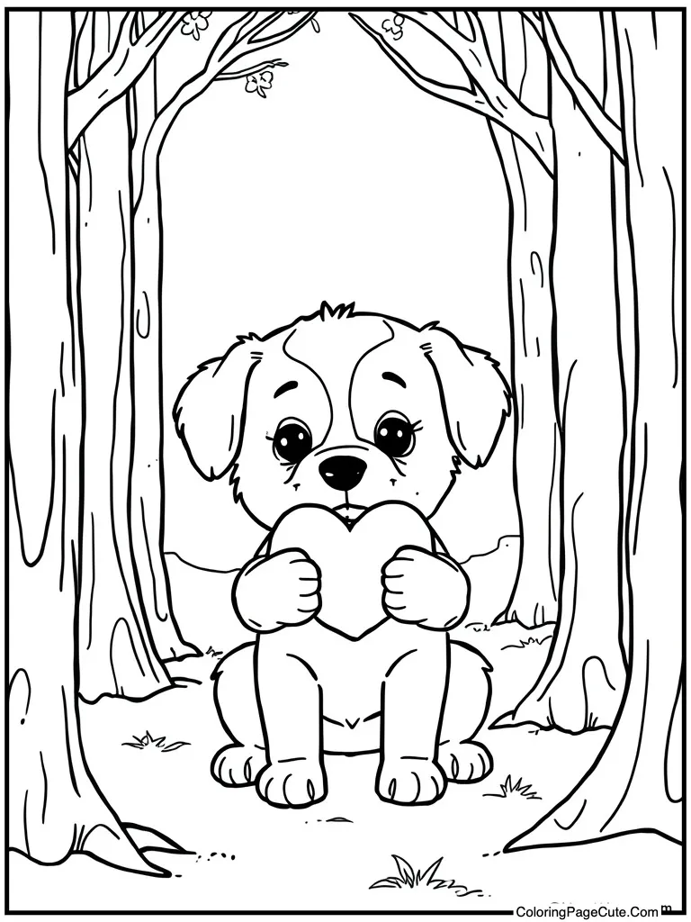 Puppy chewing plush heart