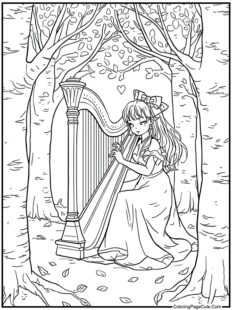 Playing harp gentle music